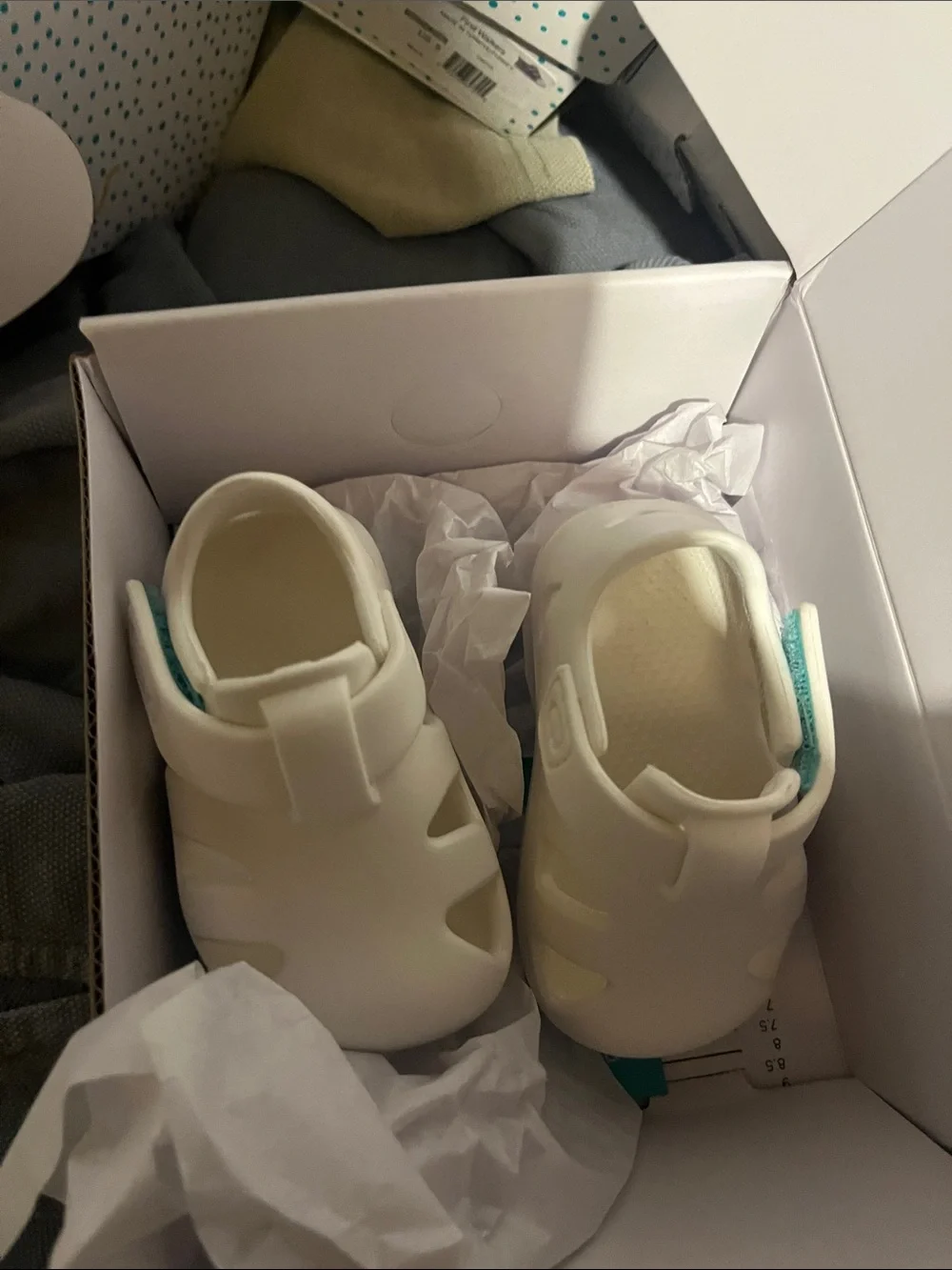 Kids White Sandals with Teal Accent - Lightweight Easy-On Design